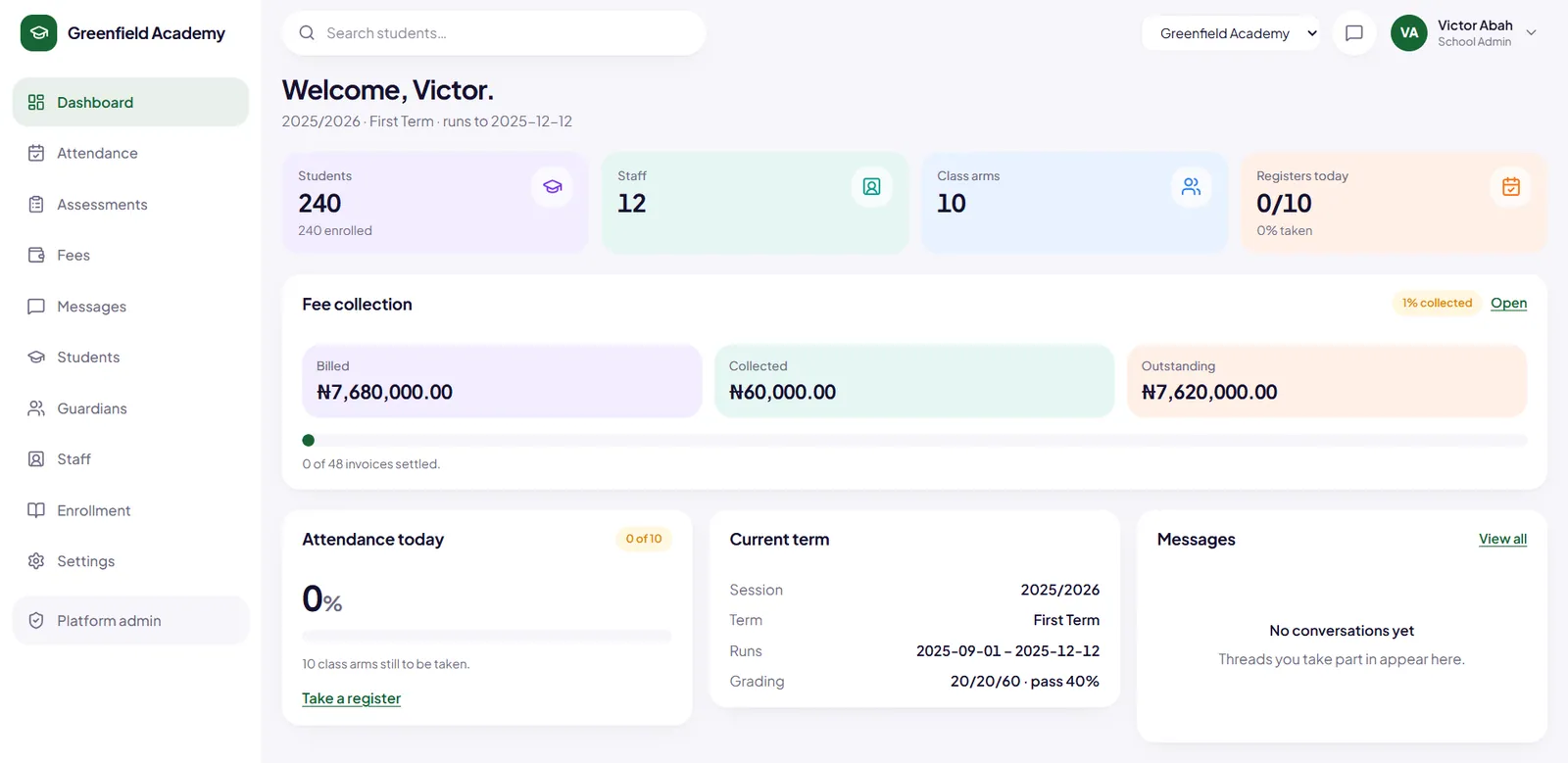 SchoolHub — School Admin App — application built by Victor Abah