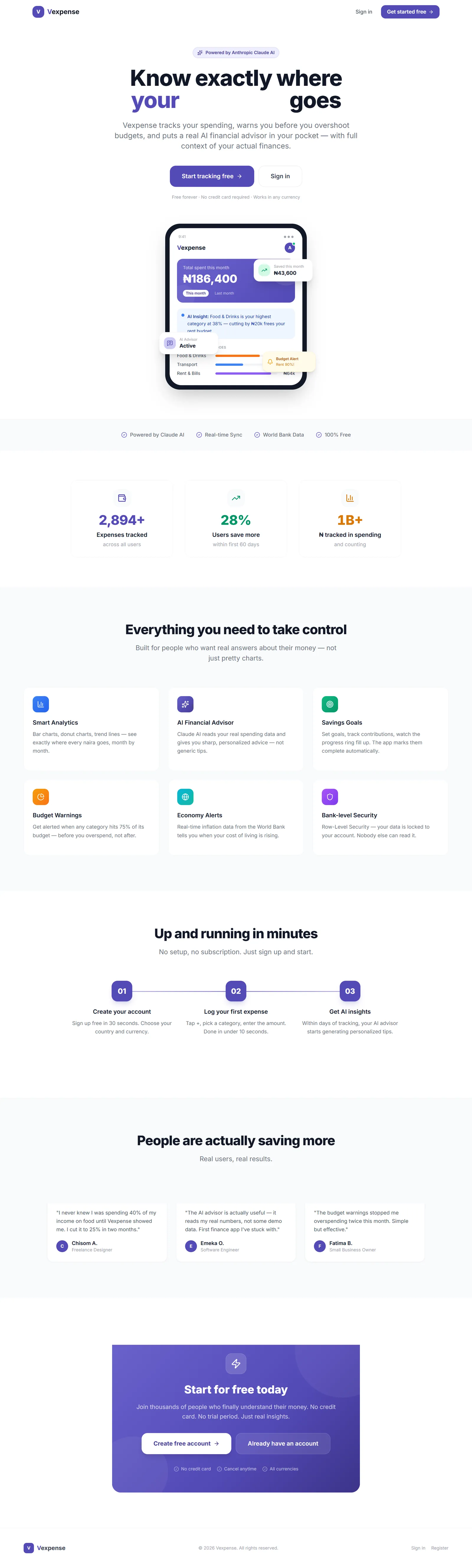 Vexpense — website built by Victor Abah